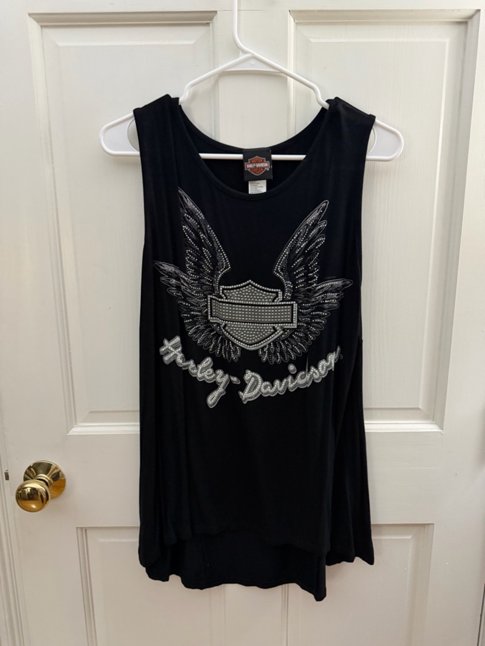 Harley-Davidson Black Tank Top with Silver Studded Wing Emblem